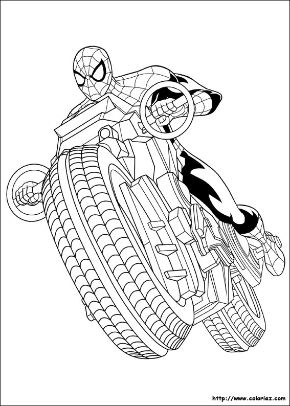 Coloriage Spiderman Avec Sa Spider Moto Auto Tres Rapide Dessin Spider-man  à imprimer